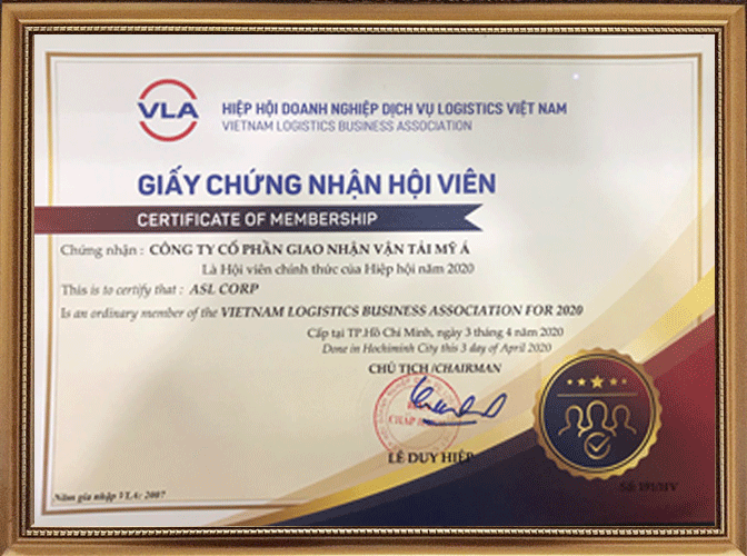 Chứng nhận hôi viên VLA 2020