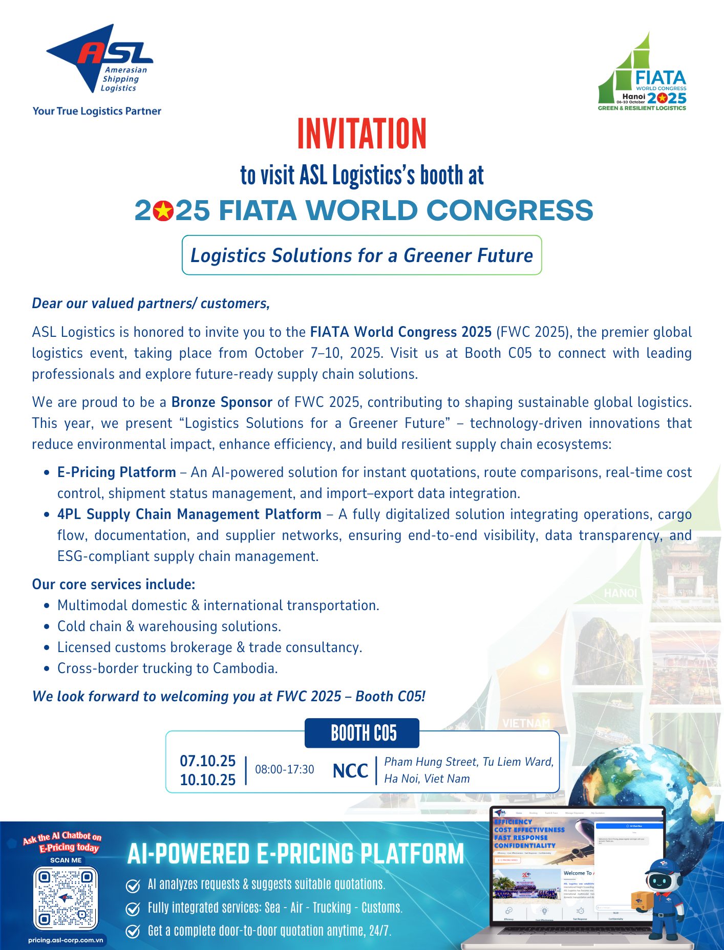 ASL LOGISTICS VINH DỰ LÀ NHÀ TÀI TRỢ CHÍNH THỨC FIATA WORLD CONGRESS 2025