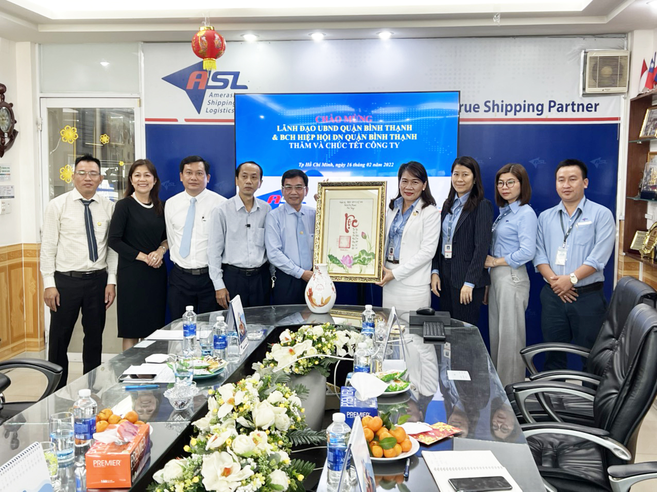 ĐOÀN LÃNH ĐẠO QUẬN BÌNH THẠNH CÙNG BCH HIỆP HỘI DN BÌNH THẠNH ĐẾN THĂM VÀ CHÚC TẾT CTY CỔ PHẦN GIAO NHẬN VẬN TẢI MỸ Á (ASL LOGISTICS)