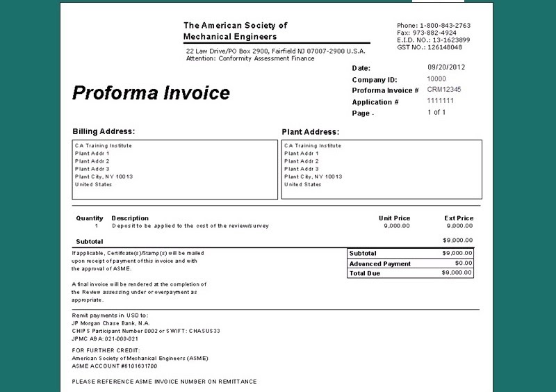 proforma invoice